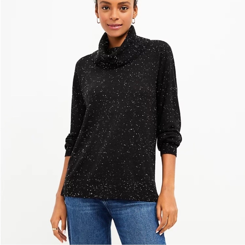 Nwt Loft Black Flecked Cowl Neck Tunic Sweater